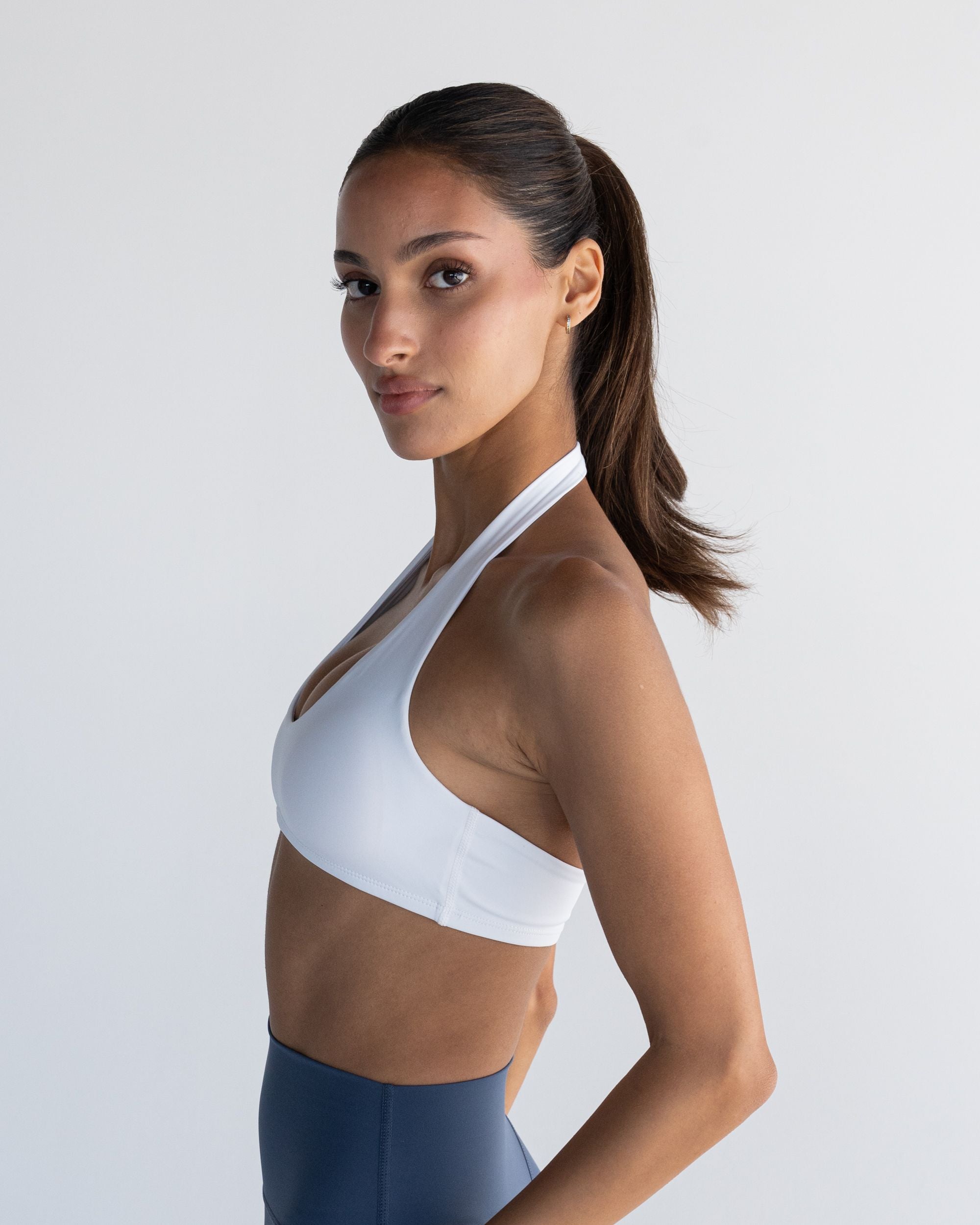 White Halter Crop - Side View