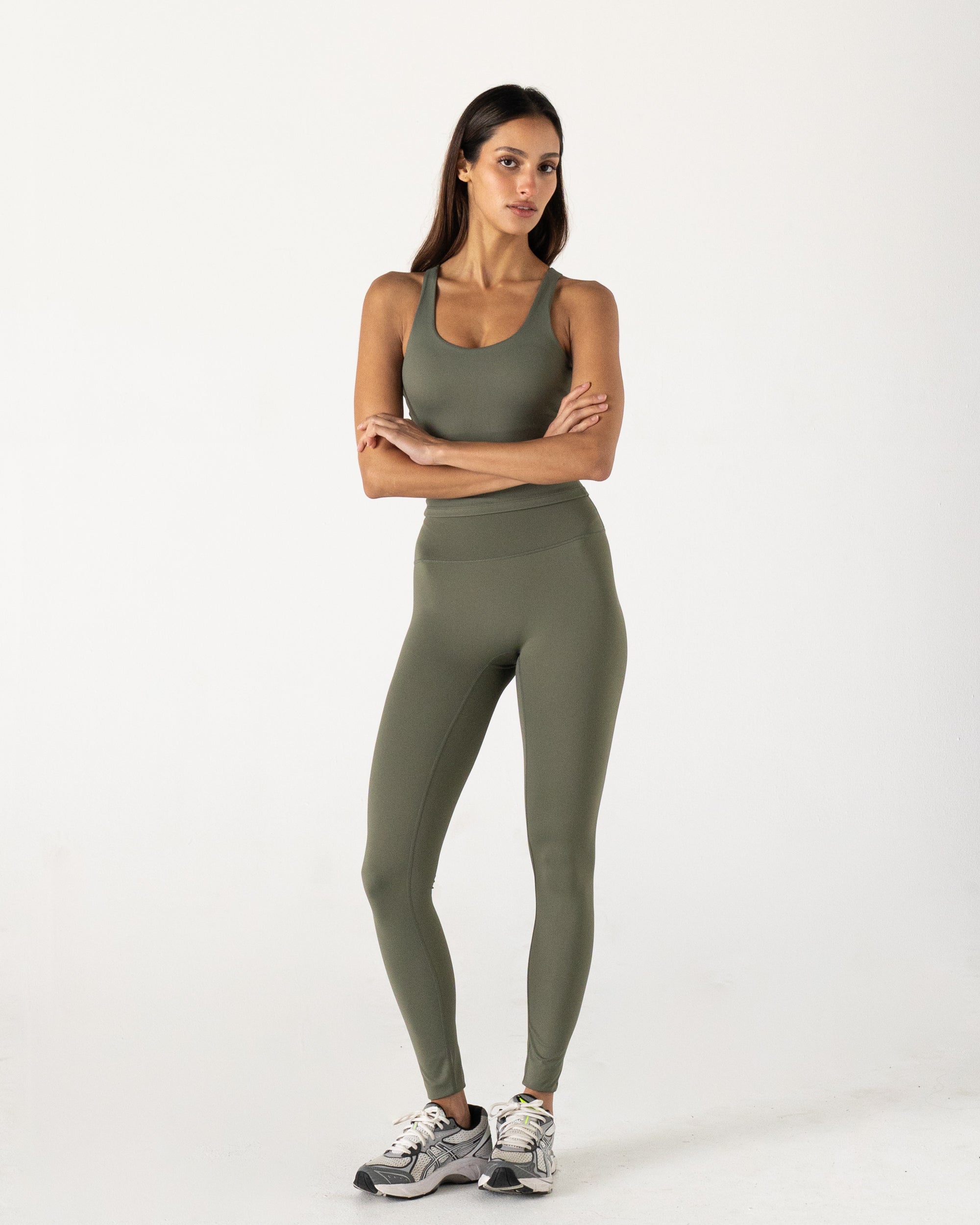 Olive Form Full Length Leggings - Front View