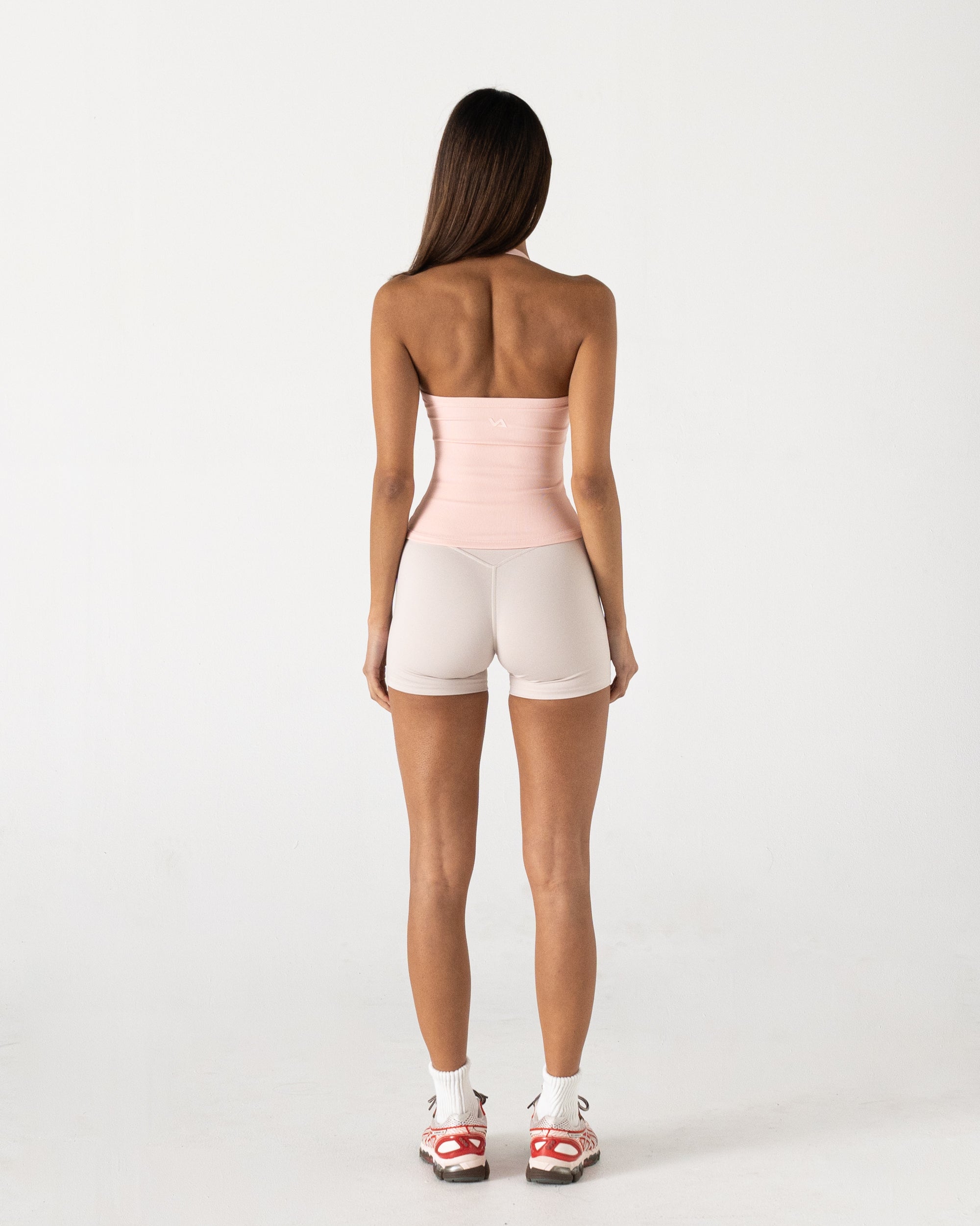 Pink Ribbed Halter Tank - Back View