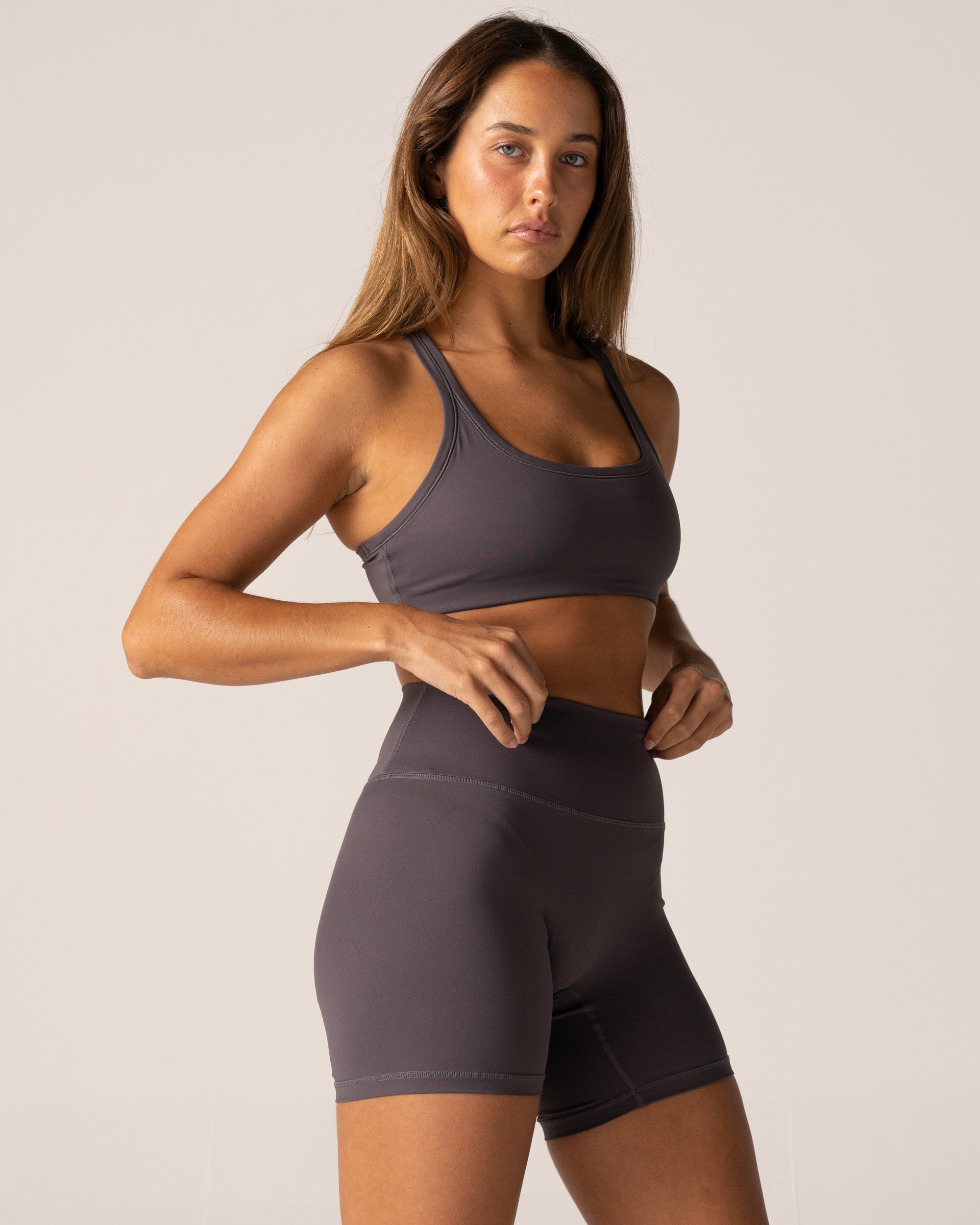 Charcoal 6" Shorts - Side View, Charcoal Racer Crop - Side View