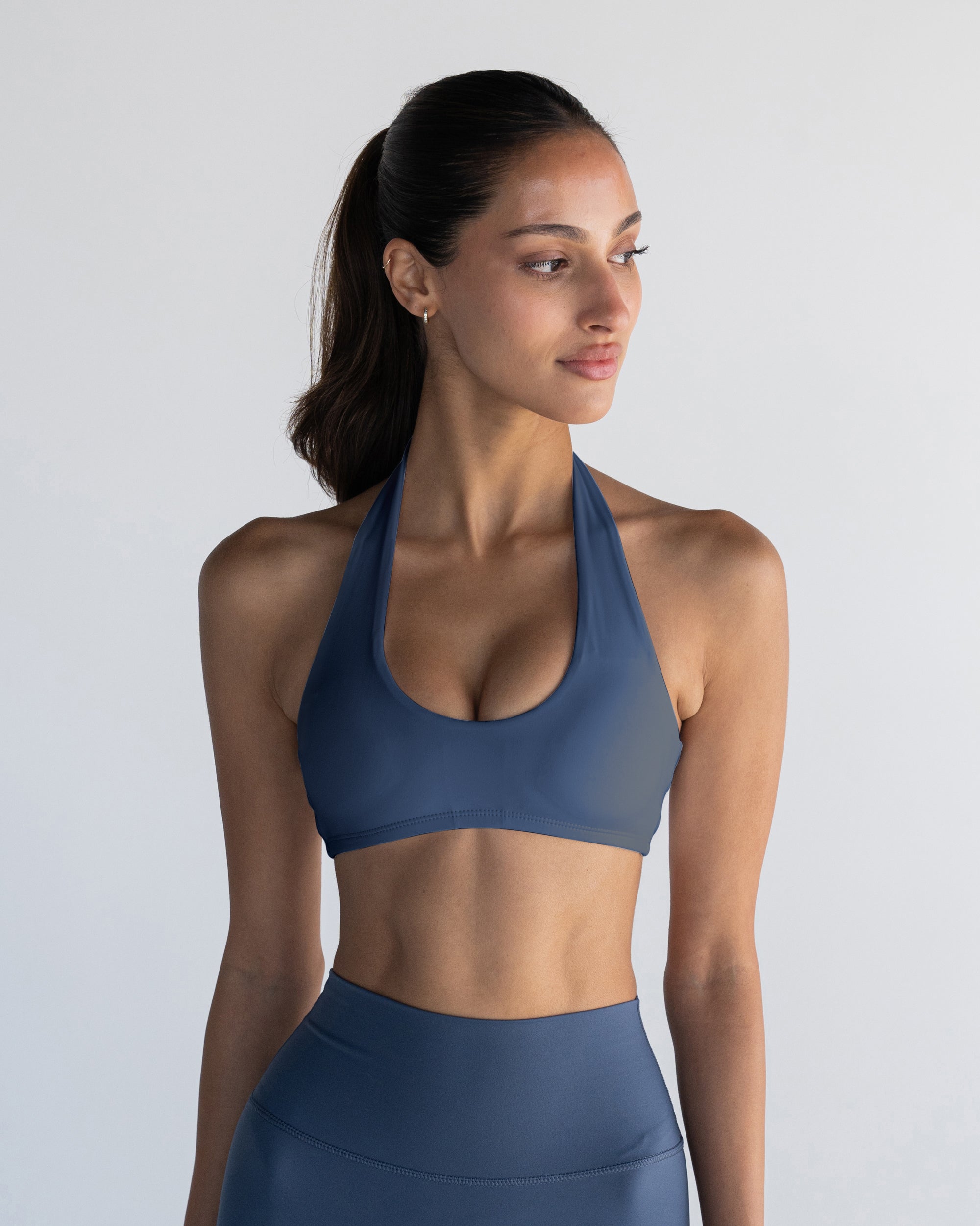 Ocean Blue Halter Crop - Front View