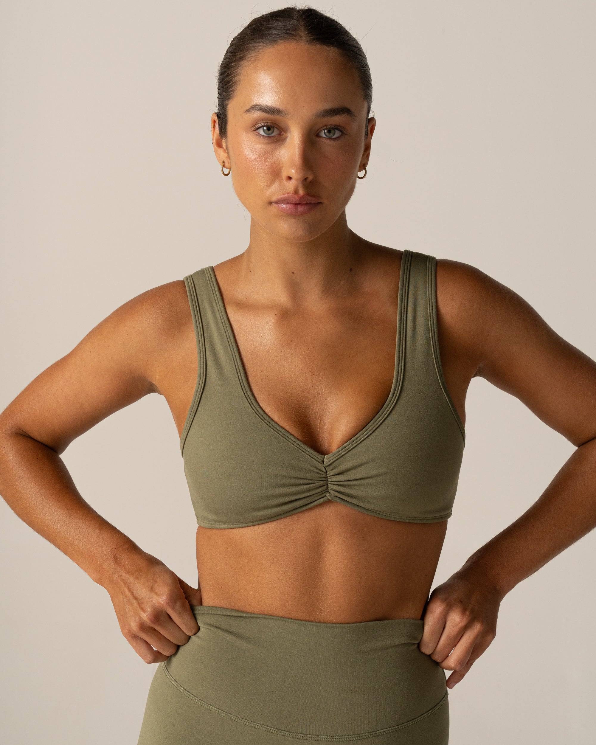Sage Green Form Scrunch Crop - Front View