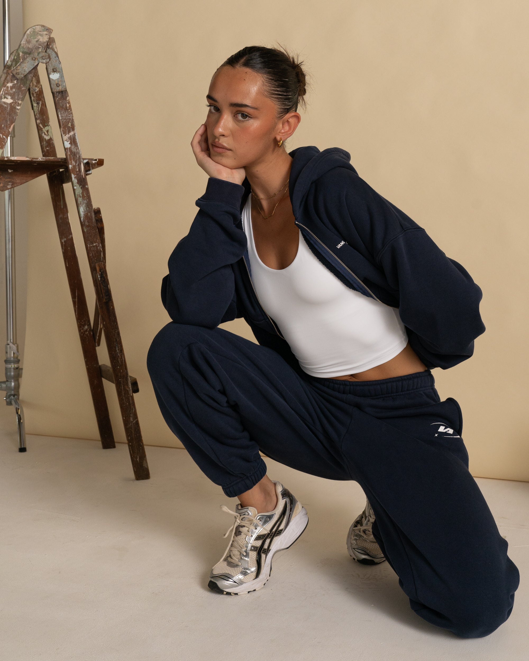 Washed Navy Star Training Cuffed Sweatpants - Side View