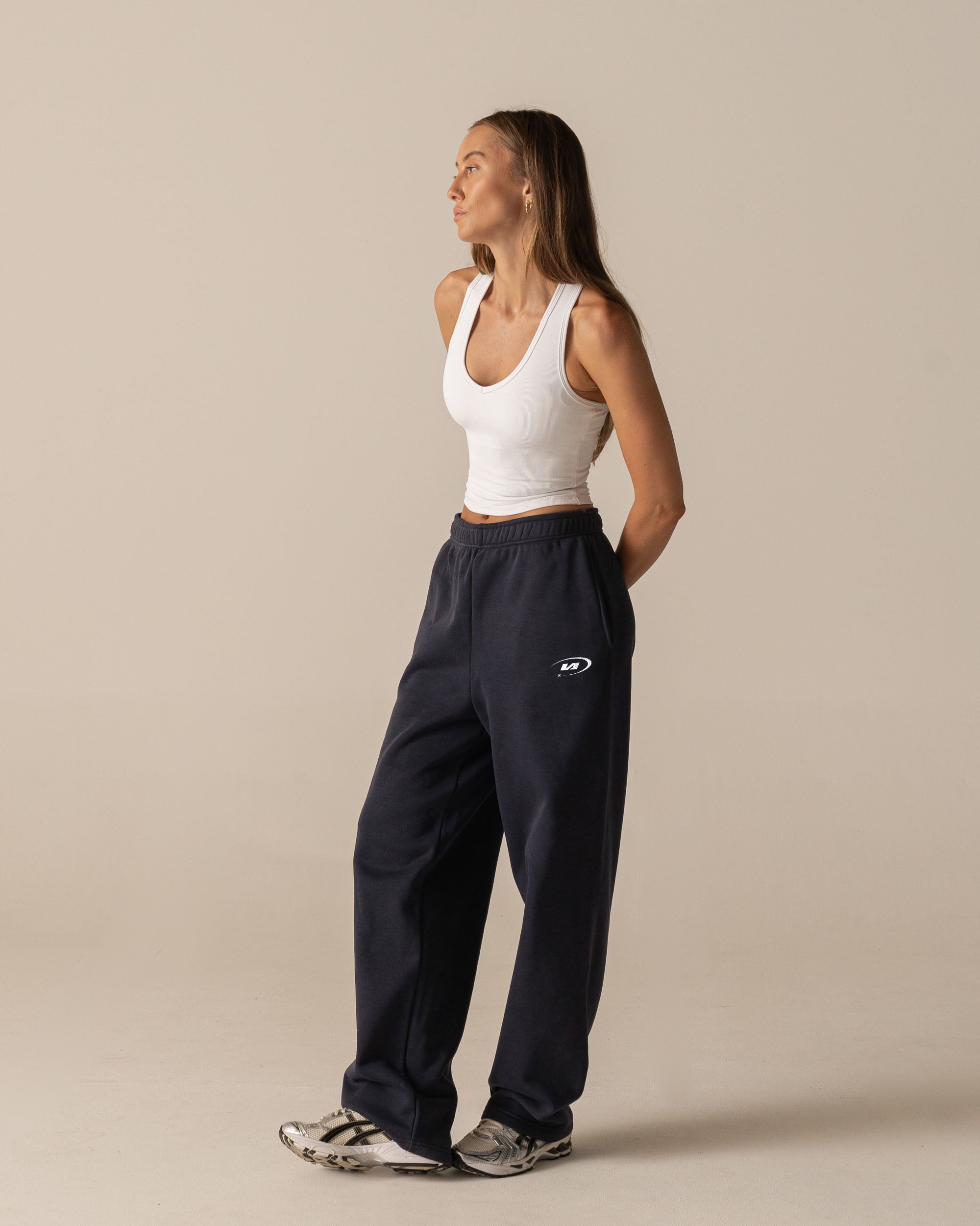 Washed Navy Star Training Straight Leg Sweatpants - Side View