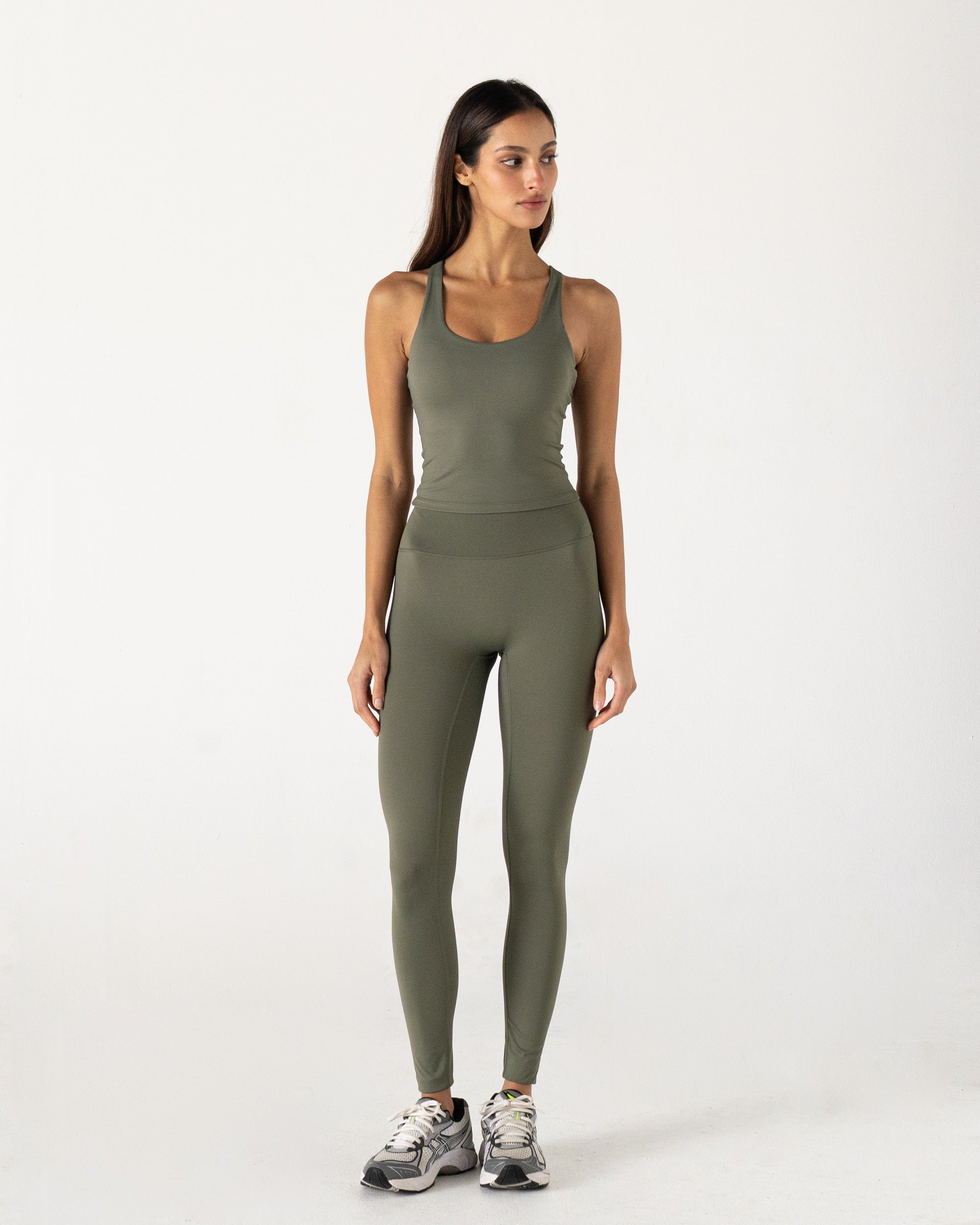 Olive Form Full Length Leggings - Front View